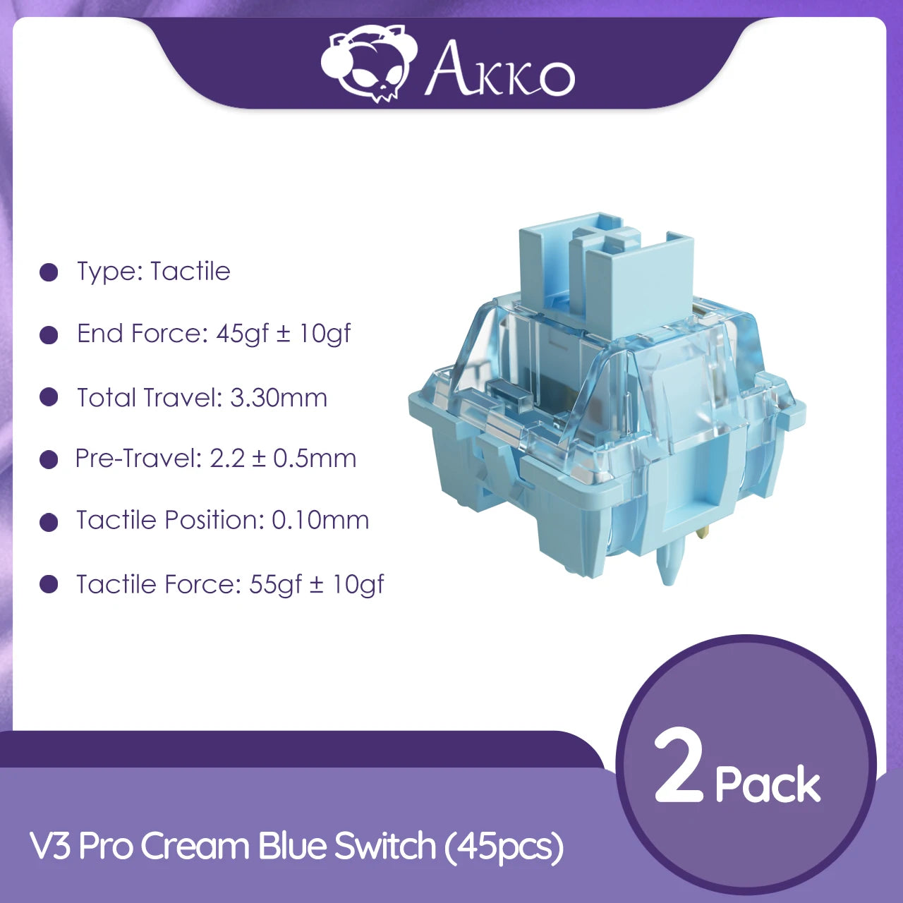 V3 Pro Cream Blue Tactile Switches (45g, 5-Pin, 45pcs)