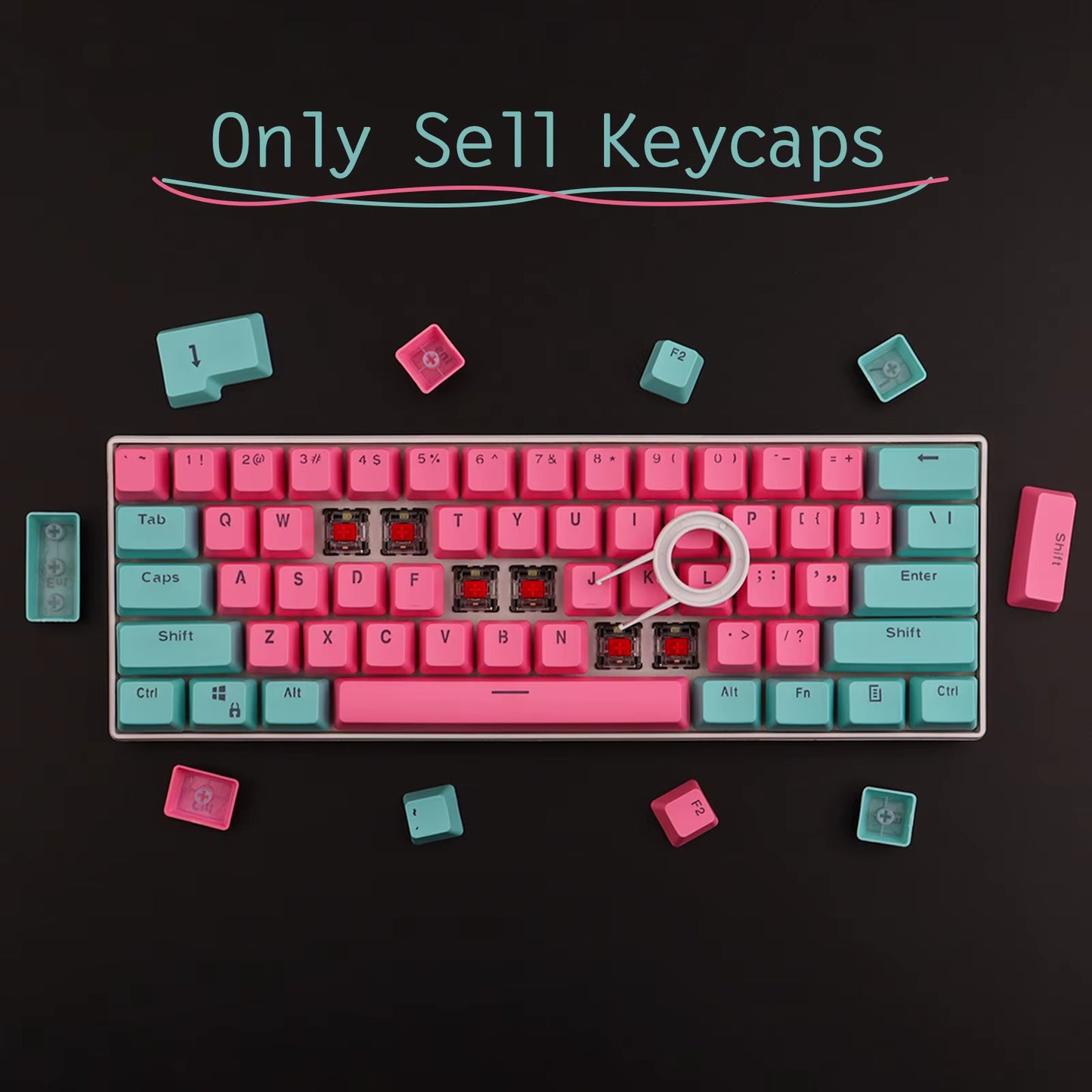 Cyan & Pink PBT Backlit Keycap Set (RK 61/87/104)