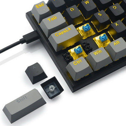 Mechanical keyboard with keycaps on a white background