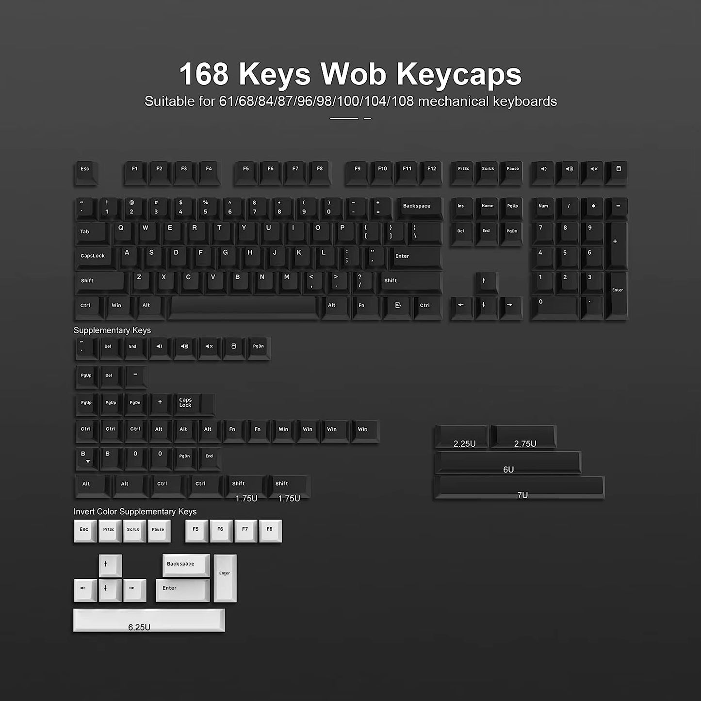 WOB Double-Shot PBT Keycap Sets for Cherry Gateron MX Switches – Cherry Profile (168 Keys)