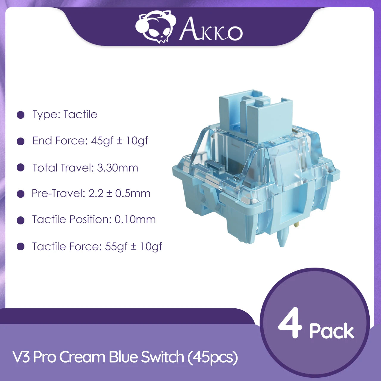 V3 Pro Cream Blue Tactile Switches (45g, 5-Pin, 45pcs) 