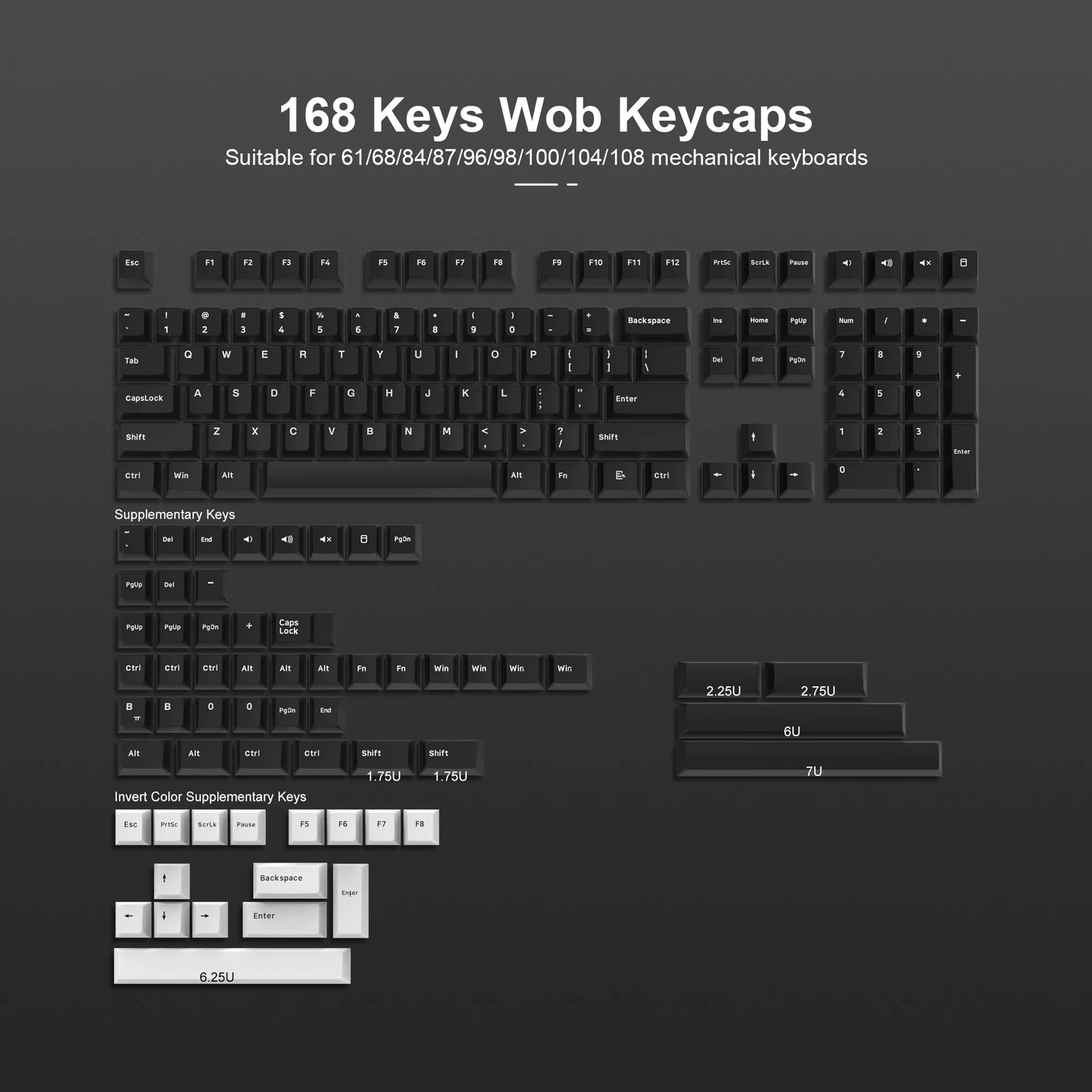 WOB Double-Shot PBT Keycap Sets for Cherry Gateron MX Switches – Cherry Profile (168 Keys)